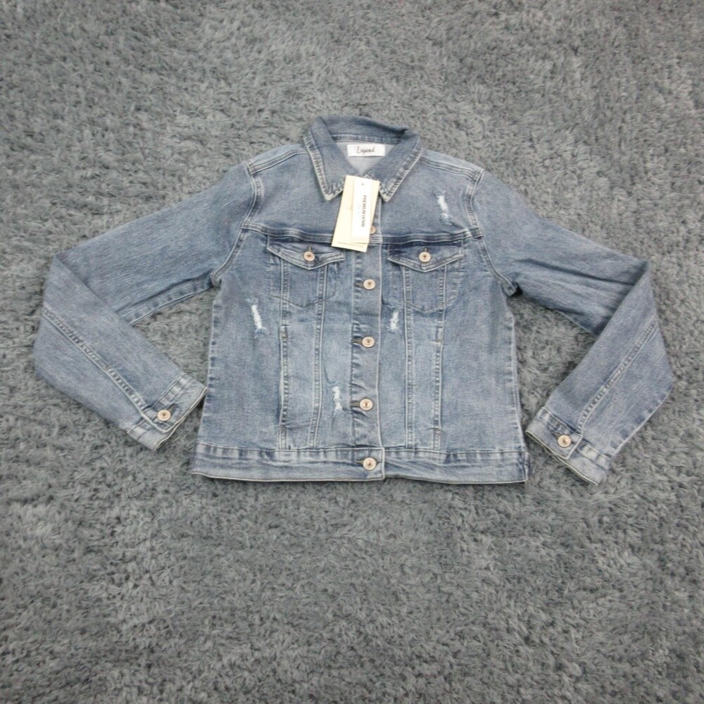 Legend Premium Denim Jacket Womens Small Light Wash Distressed NWT - Picture 1 of 16